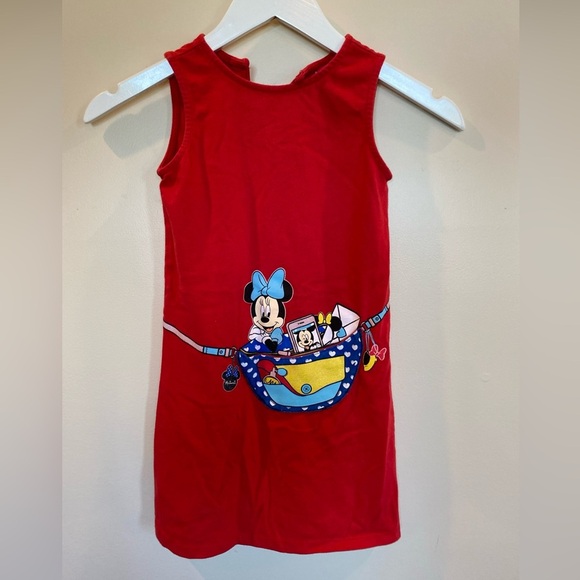 Vintage Disney Minnie Mouse Fanny Pack Dress Girls 6/6x Red Sleeveless - Picture 1 of 6
